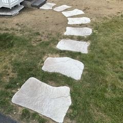 Natural stone stepping path across the lawn